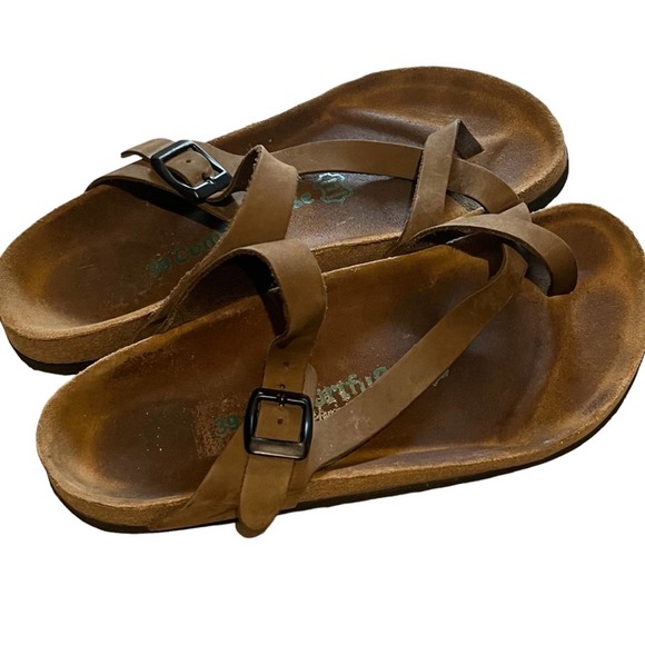 Comfortfube women’s brown leather German slide on comfort sandals size 39 - Picture 3 of 6